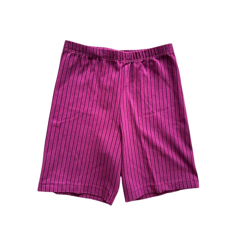 Vintage 80s 90s Danskin Pink Magenta Stripe Bike Shorts High Waist Cotton M